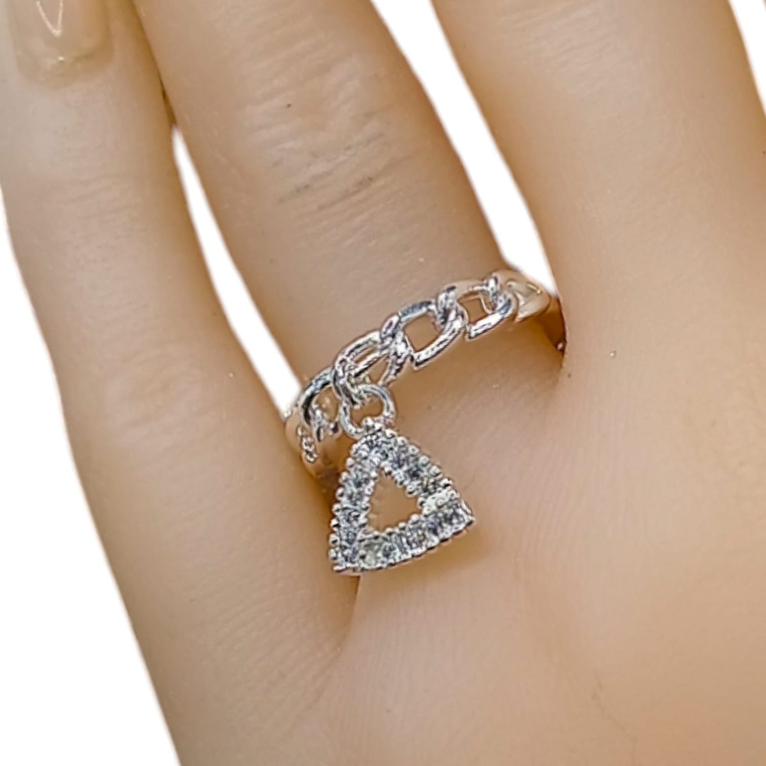 ANILLO AJUSTABLE TRIANGULO DE LA SUERTE PLATA .925