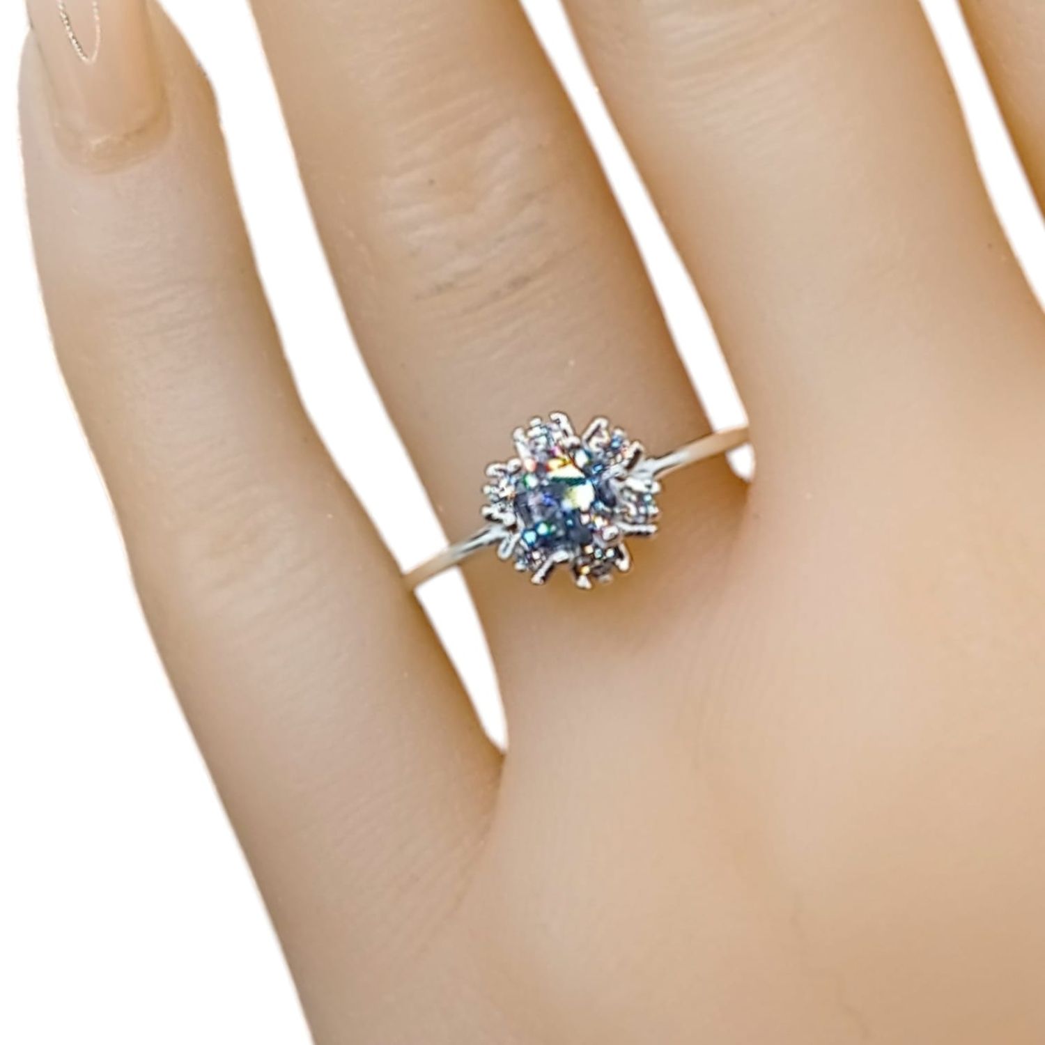 ANILLO SOLITARIO FLOR BAGUET PLATA .925