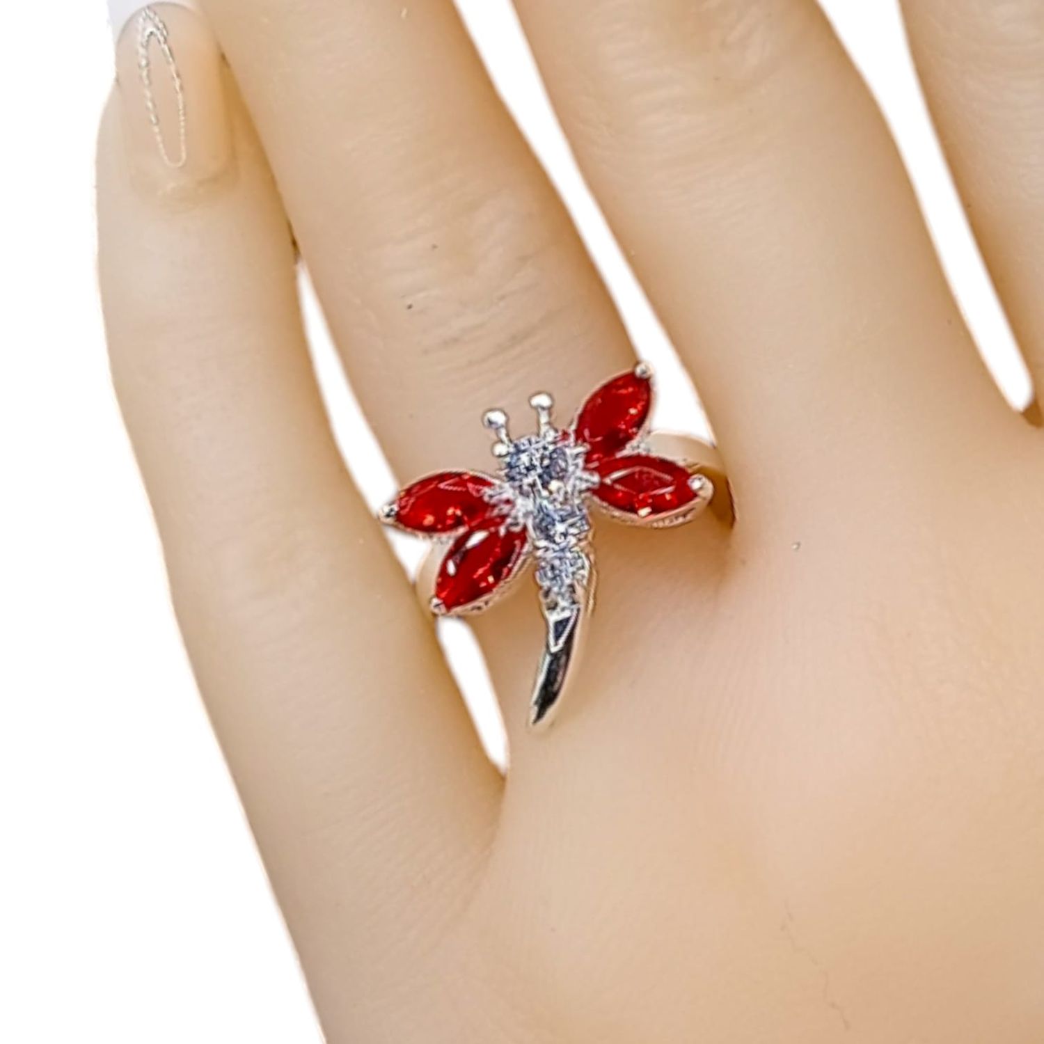 ANILLO LIBELULKA CZ ROJA  PLATA .925
