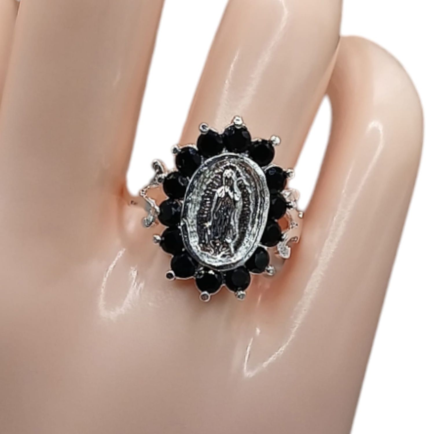 ANILLO V DE GPE CZ NEGRA # 9 PLATA .925