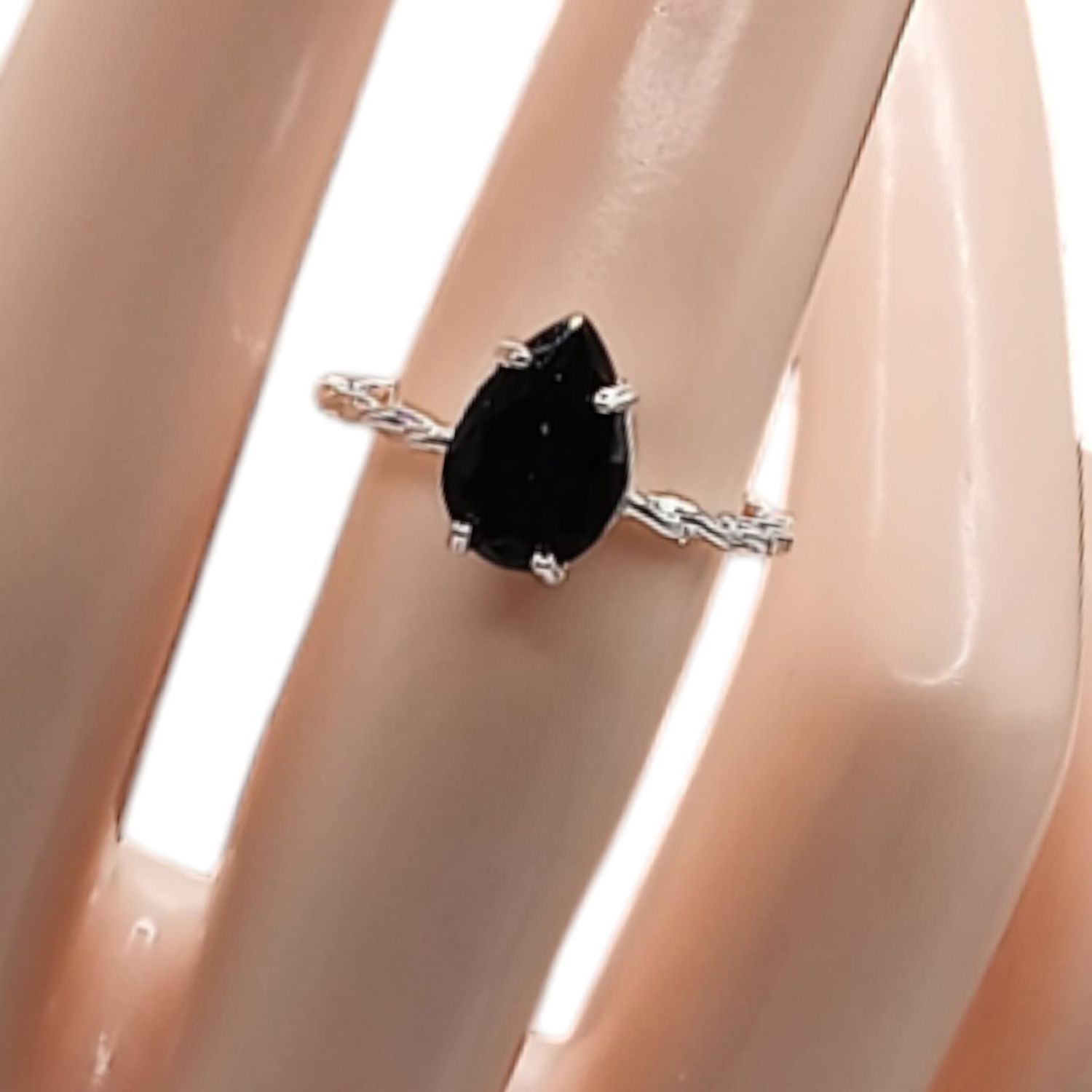 ANILLO GOTA CZ NEGRA PLATA .925