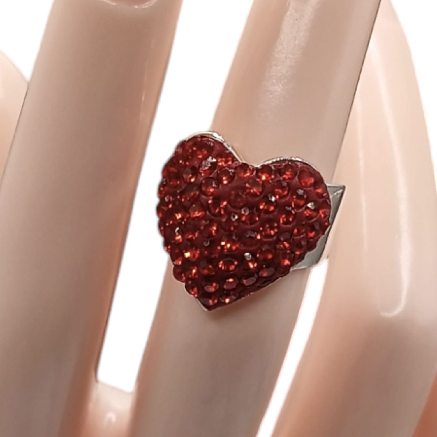 ANILLO CORAZON MULTI PIEDRA SW ROJA MEDIDA #7 PLATA .925