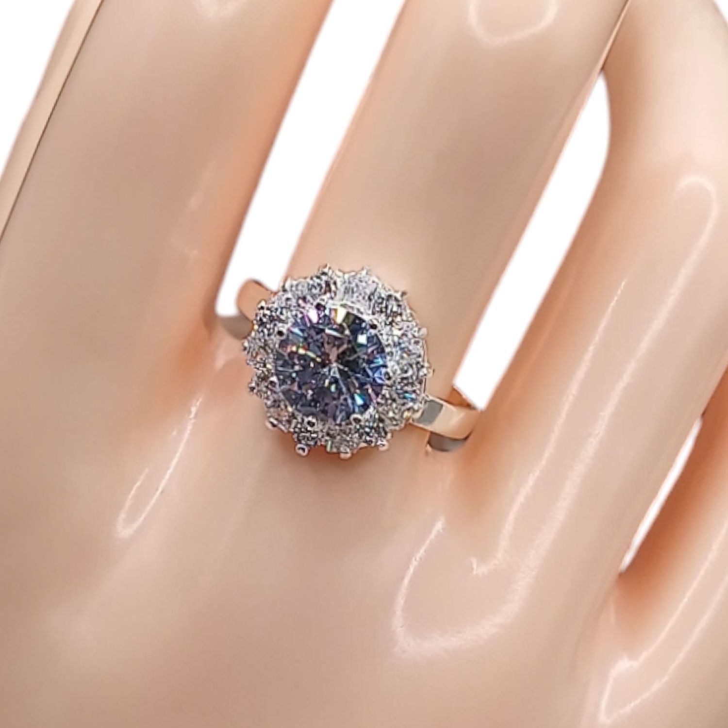 ANILLO ROSETA CZ BCA  PLATA .925