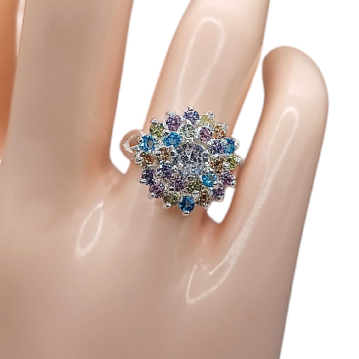 ANILLO GIRATORIO  CZ  MULTICOLOR   PLATA .925