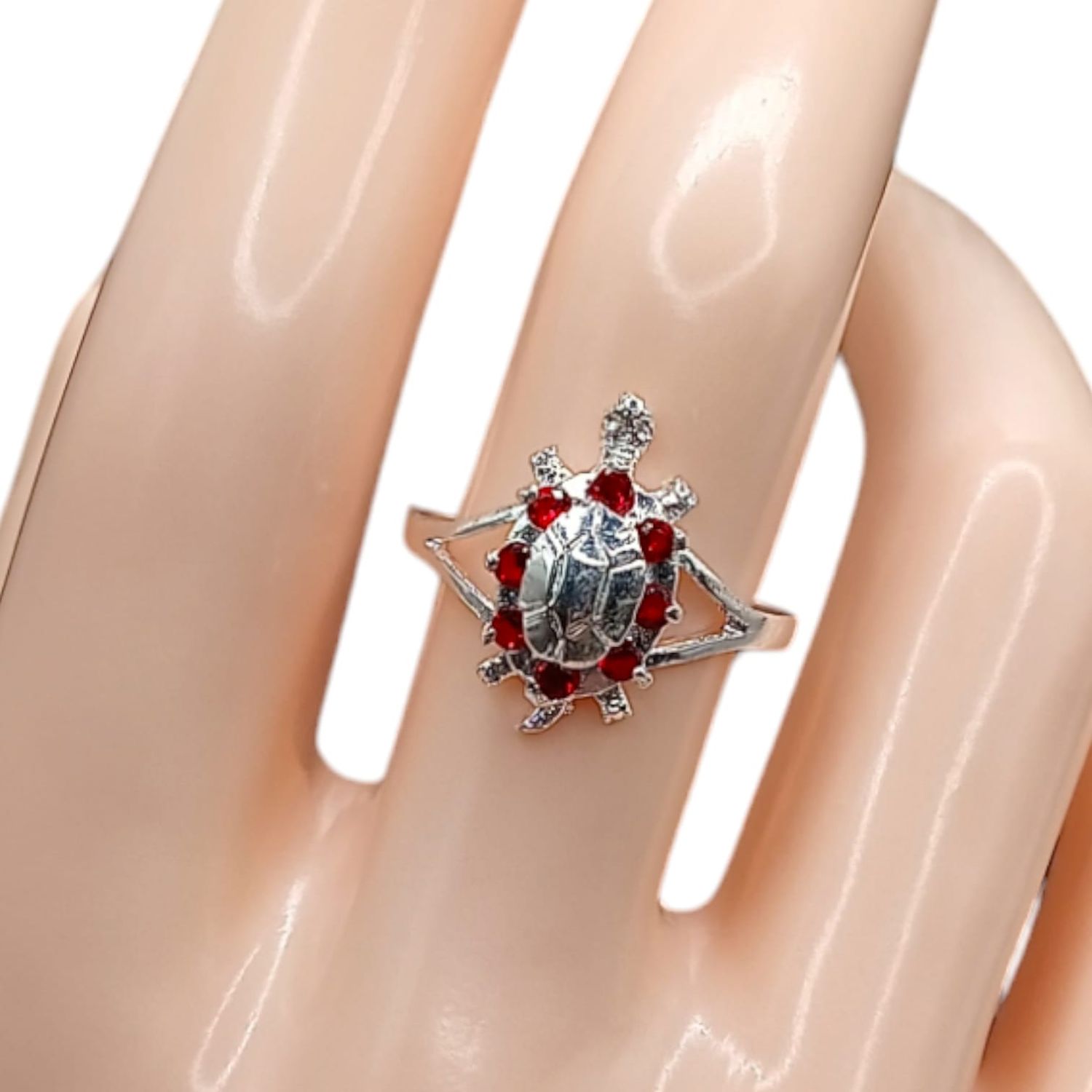 ANILLO TORTUGA CZ ROJA PLATA .925