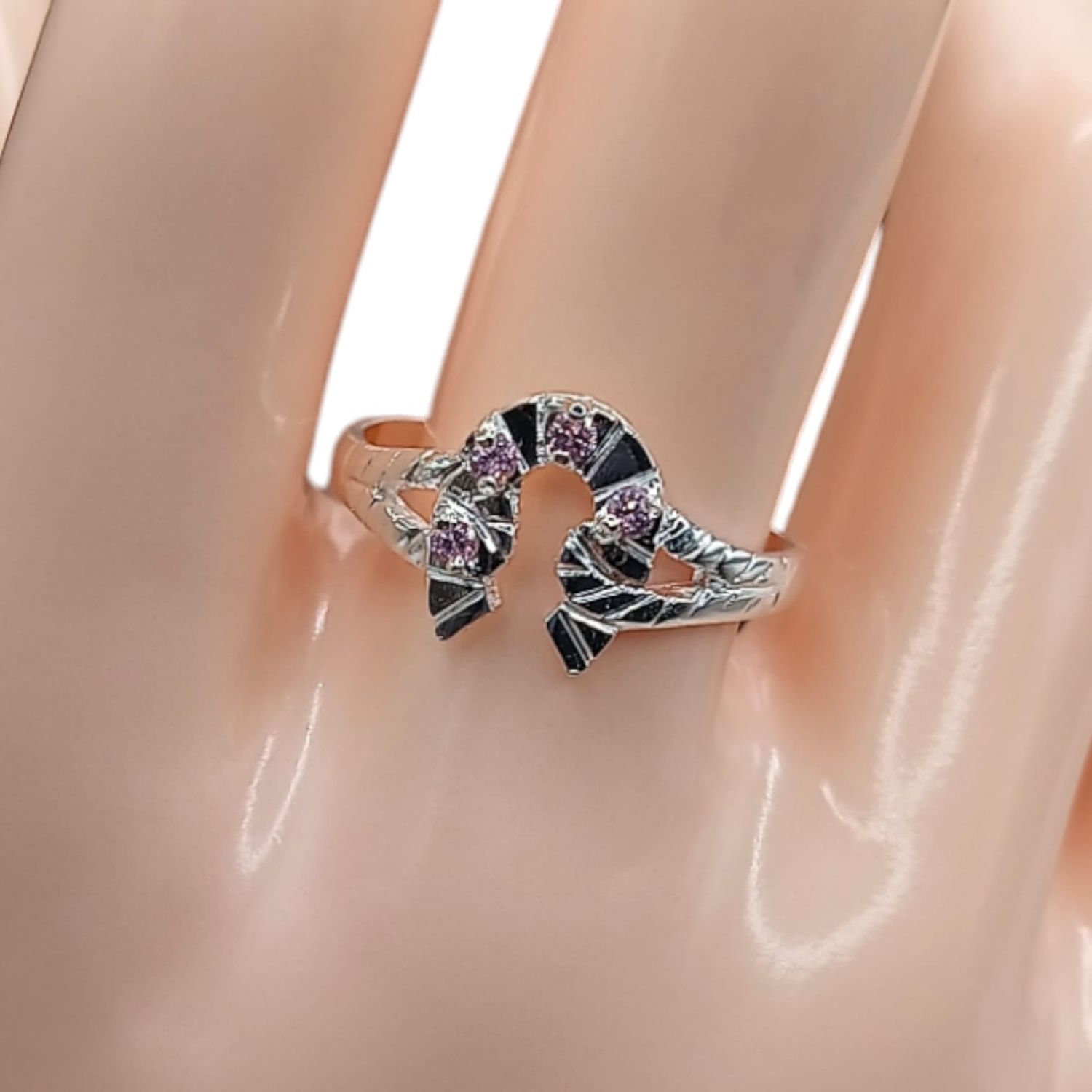 ANILLO HERRADURA CON CZ ROSA # 6.5 PLATA .925