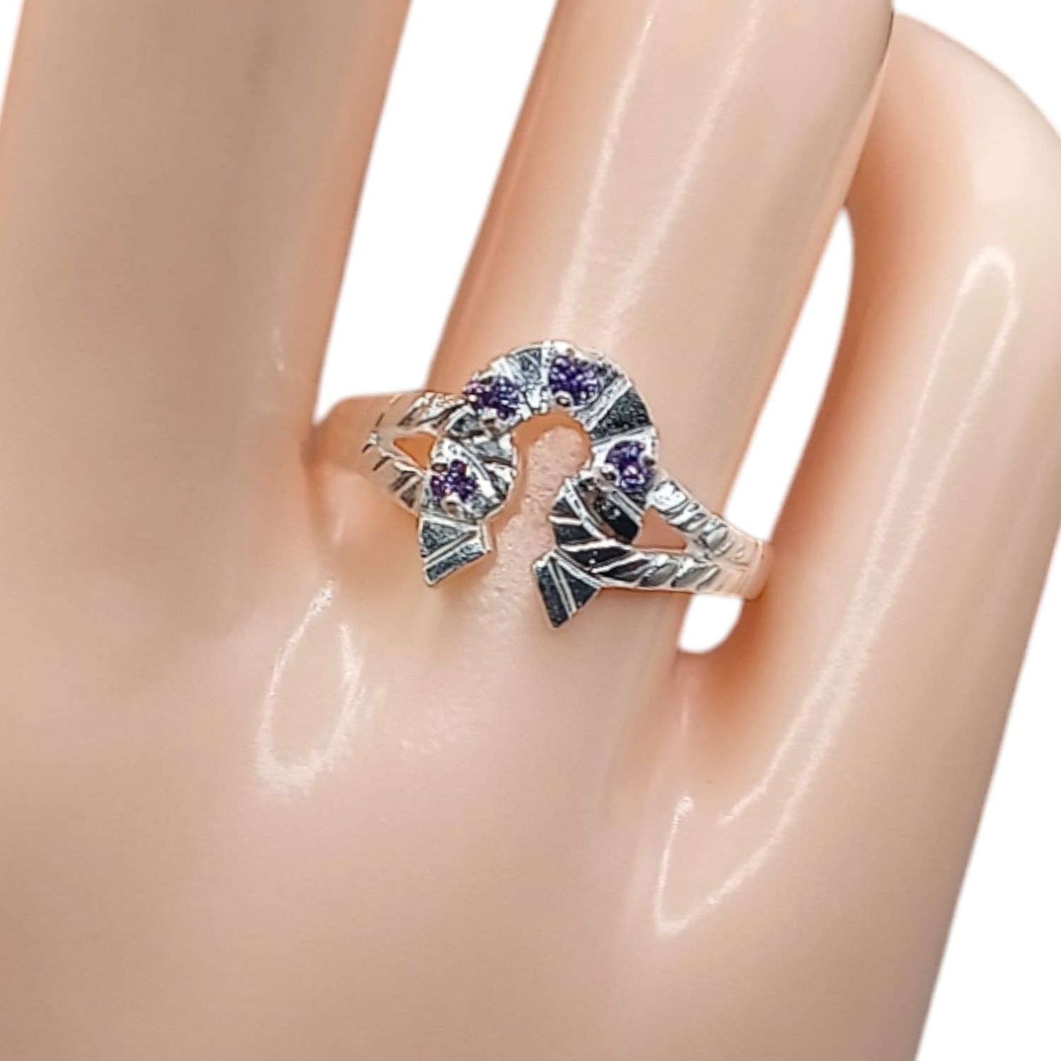 ANILLO HERRADURA CZ LILA VARIAS MEDIDAS  PLATA .925