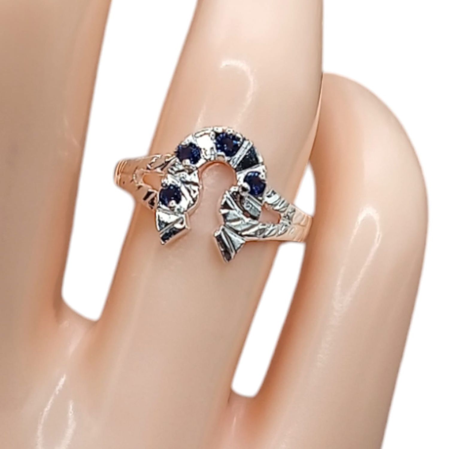 ANILLO HERRADURA CZ AZUL NAVY VARIAS MEDIDAS  PLATA .925