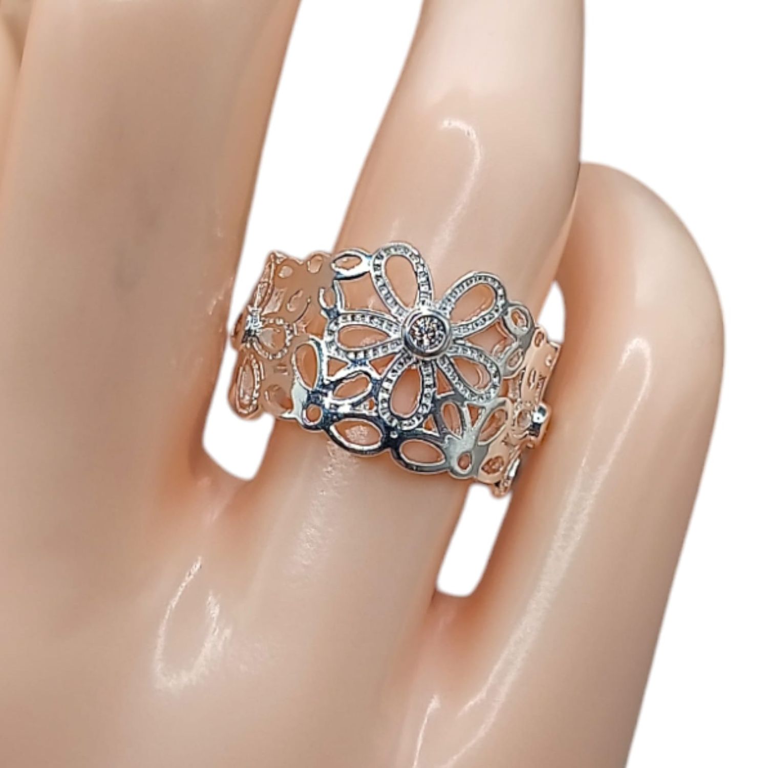 ANILLO FLORES PLATA .925 CZ