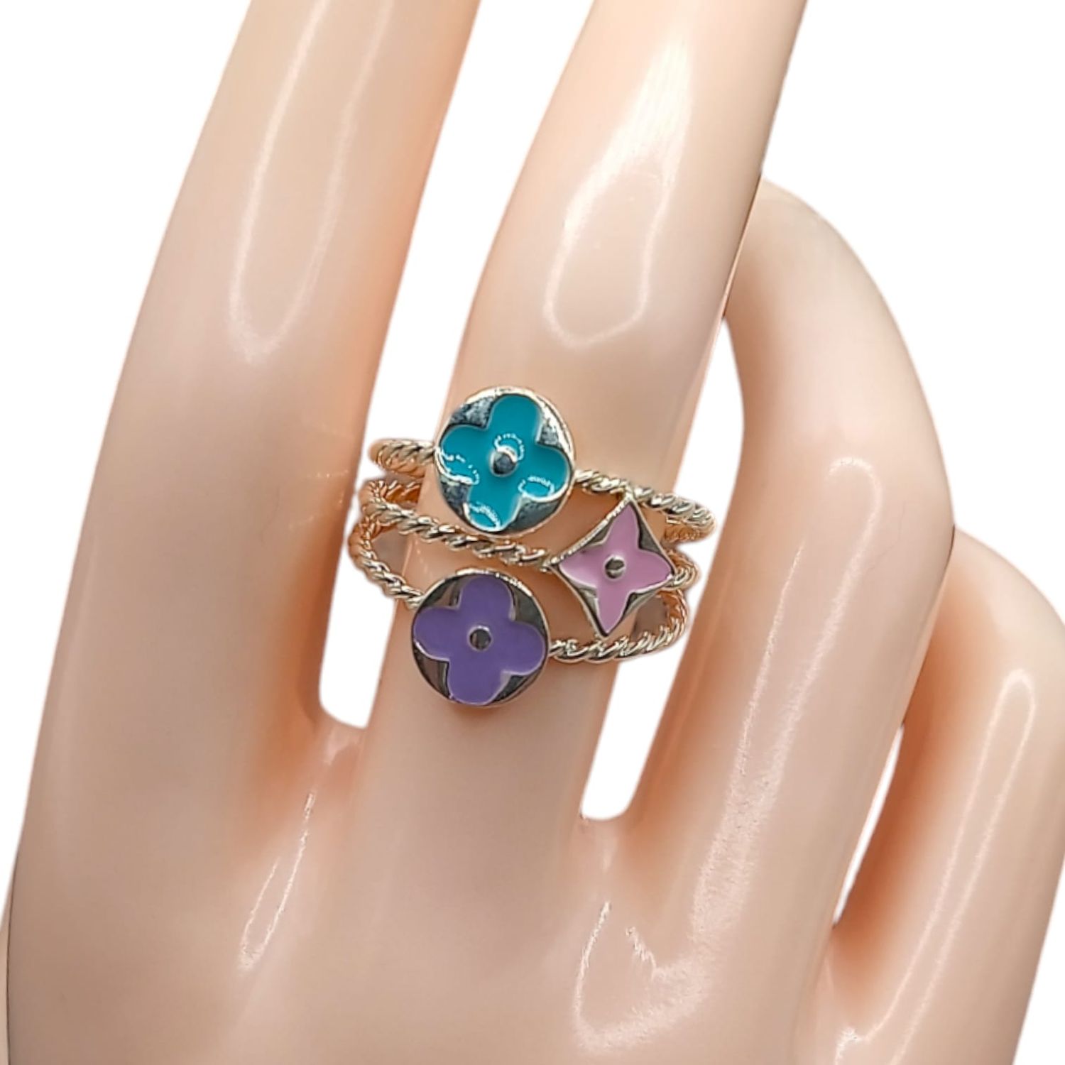 ANILLO FLORES ESMALTADAS MEDIDA #9 PLATA .925