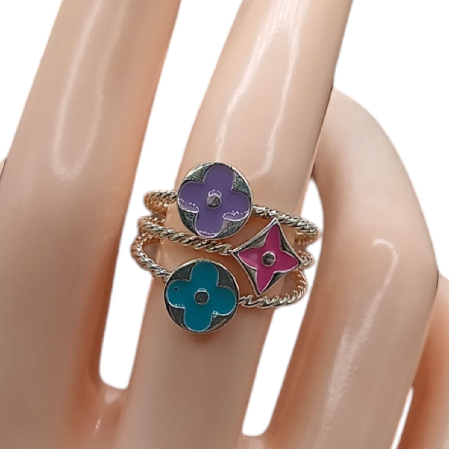ANILLO FLORES ESMALTADO #8 PLATA .925