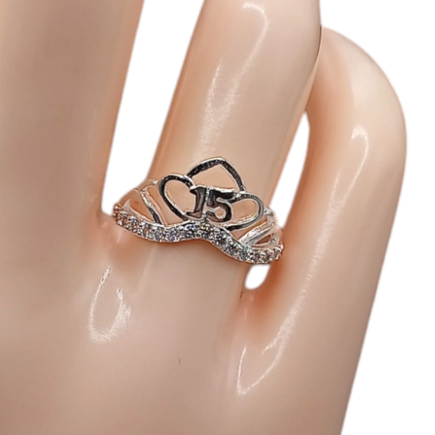 ANILLO CORONA XV AÑOS CON CZ VRIAS MEDIDAS PLATA .925