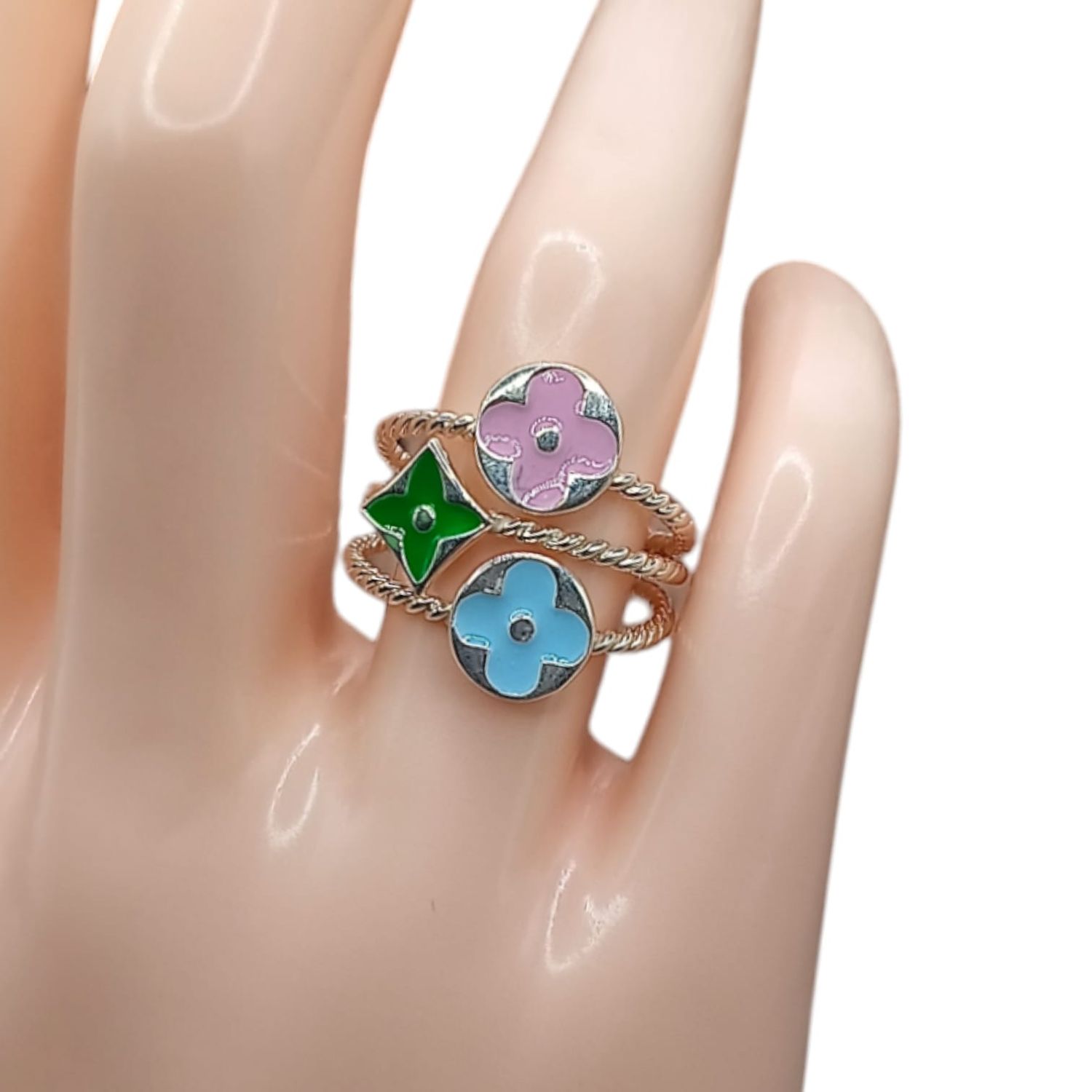 ANILLO FLORES ESMALTADO # 7   PLATA .925