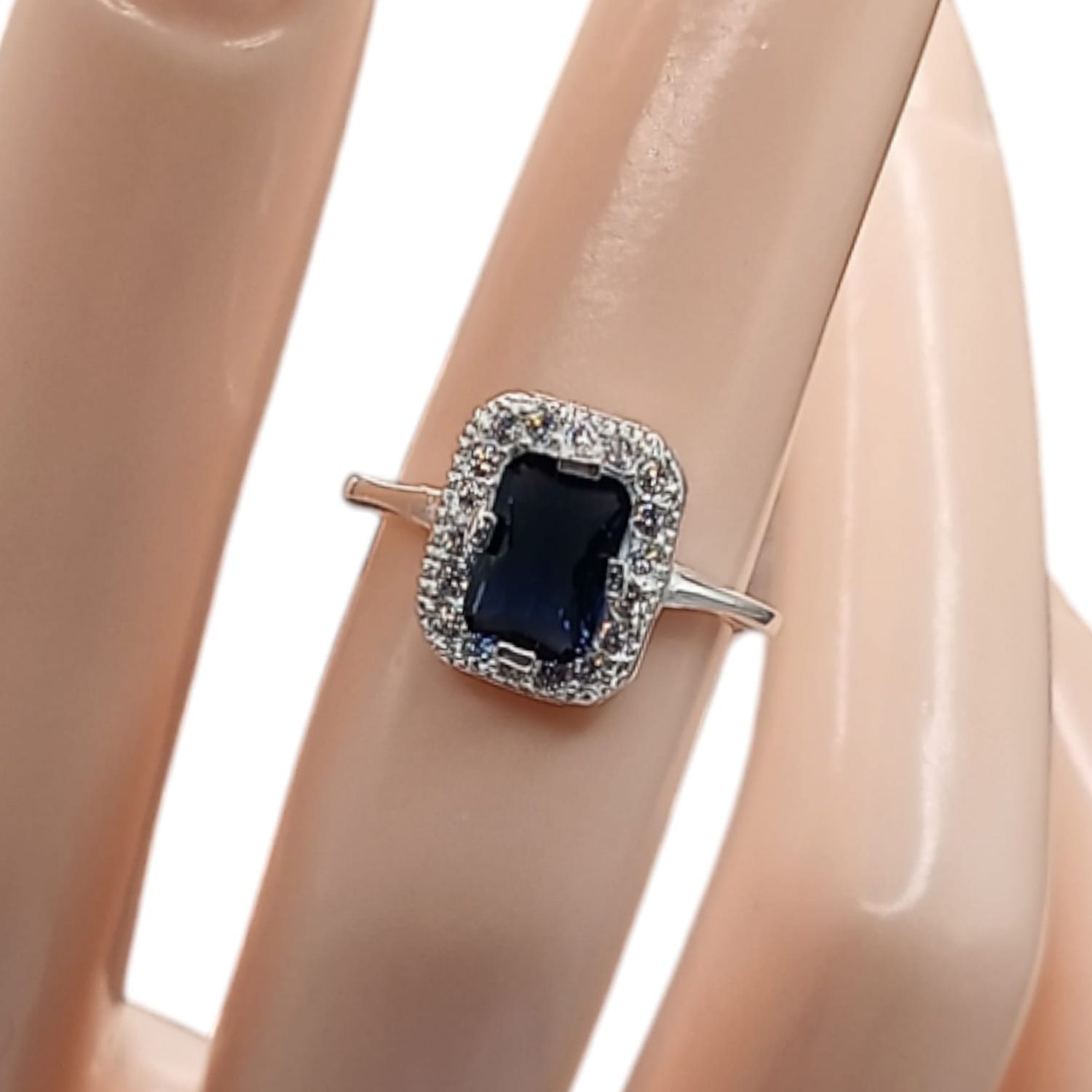 Anillo Corte pincesa Azul Navy PLATA .925