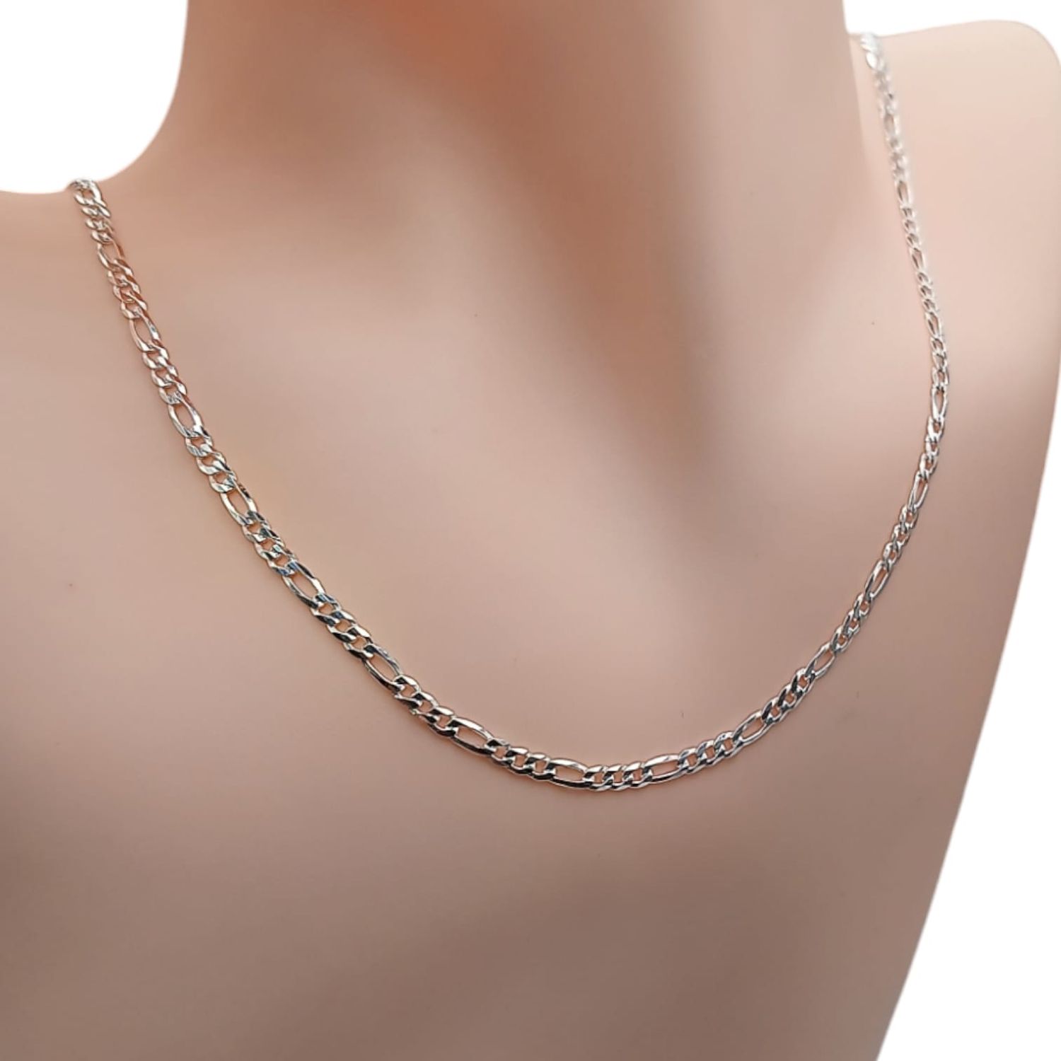 Cadena Fígaro diamantada, largo 18&quot;, ancho 3mm. PLATA .925