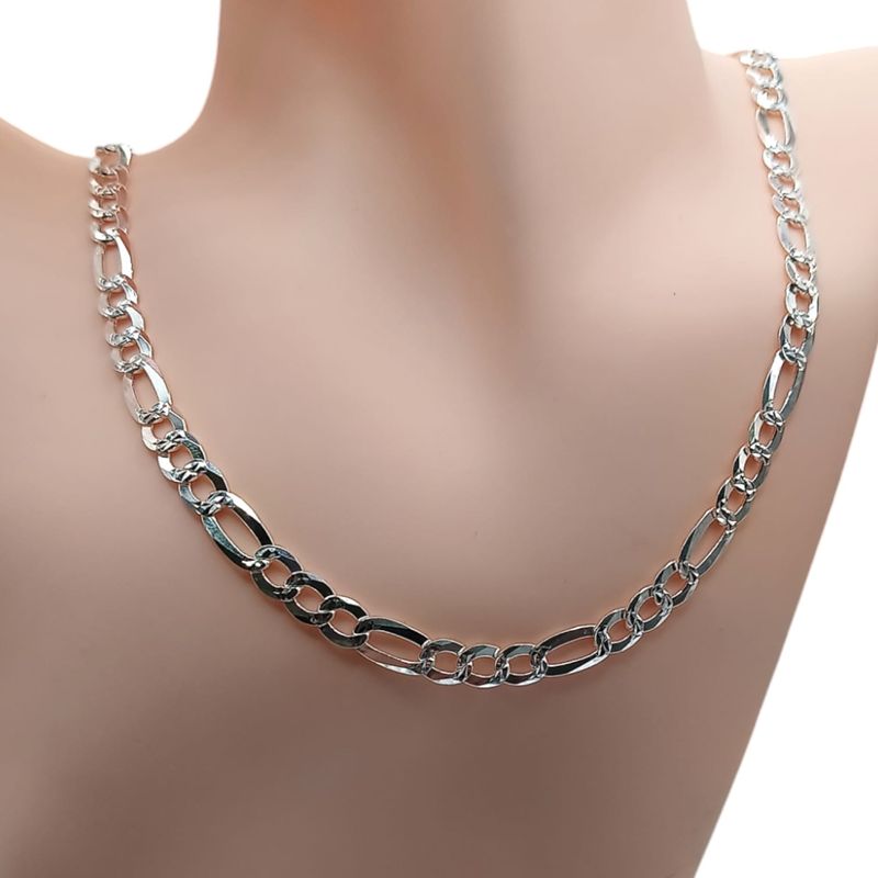 Cadena Fígaro Diamantada Largo 24&quot; Ancho 7mm PLATA .925