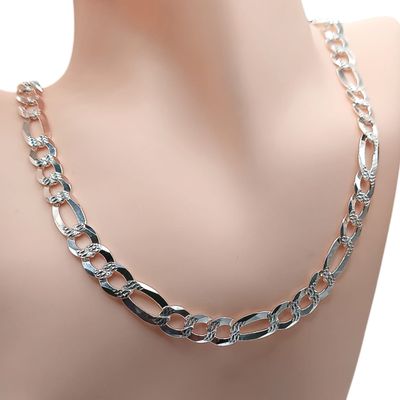 Cadena Fígaro diamantada ancho 9mm, Largo 20&quot; PLATA .925