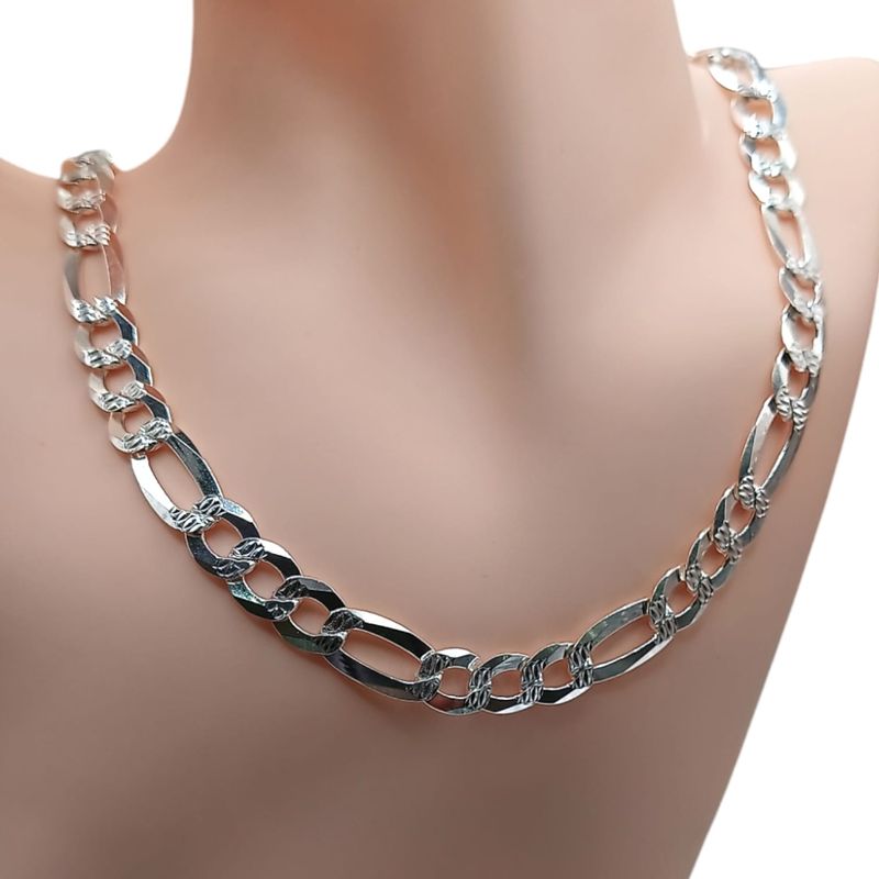 Cadena diamantada Fígaro largo 20&quot;, ancho 10mm. PLATA .925