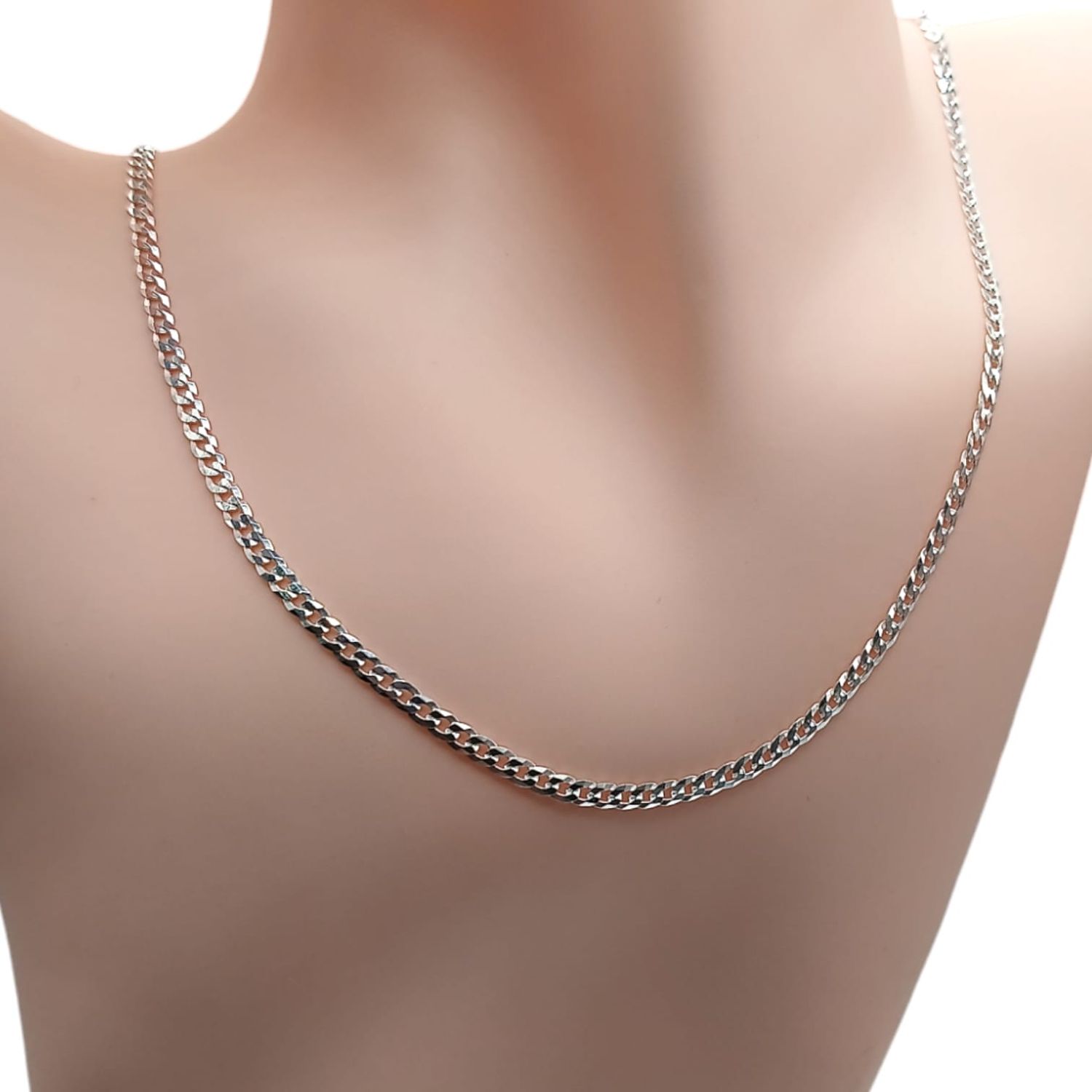 Cadena diamantada cubana largo 16&quot;, ancho 3mm. PLATA .925