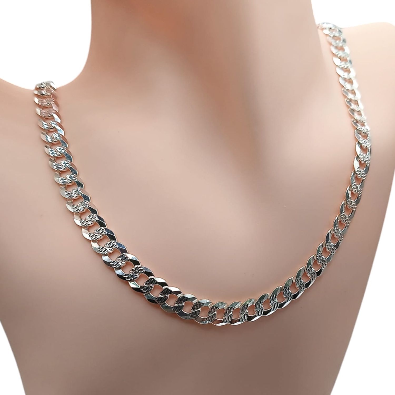 CADENA CUBANA DIAMANTADA ANCHO 8mm LARGO 24&quot; PLATA .925