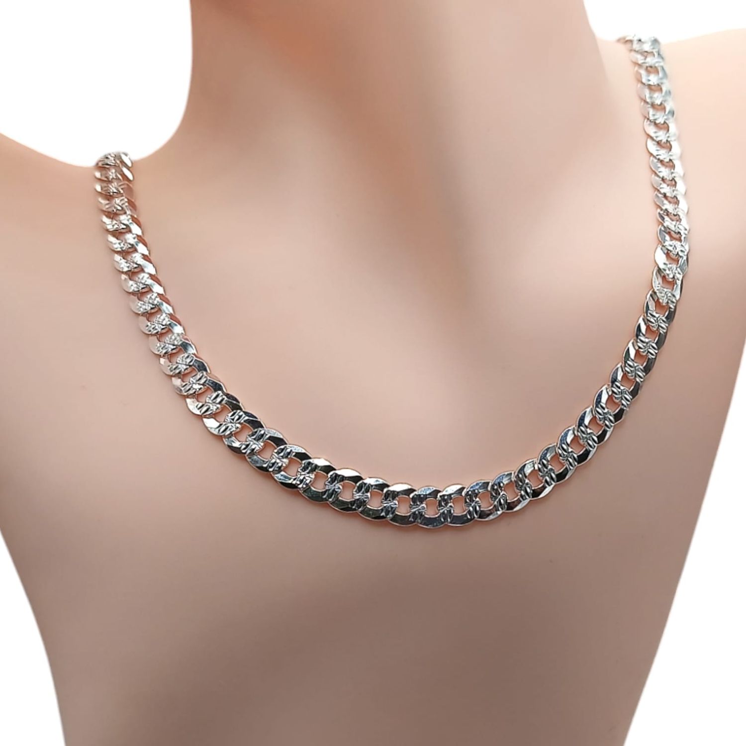 CADENA CUBANA DIAMANTADA ANCHO 7.5mm LARGO 26&quot; PLATA .925