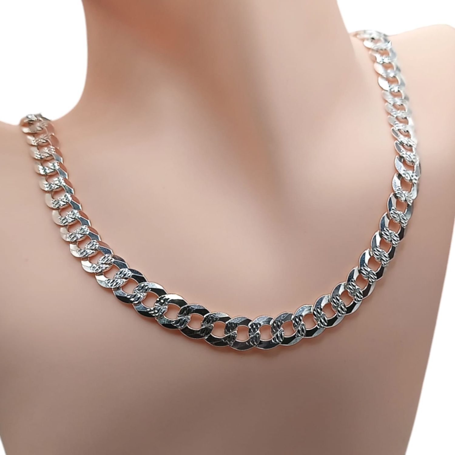 CADENA CUBANA DIAMANTADA ANCHO 9mm LARGO 22&quot; PLATA .925
