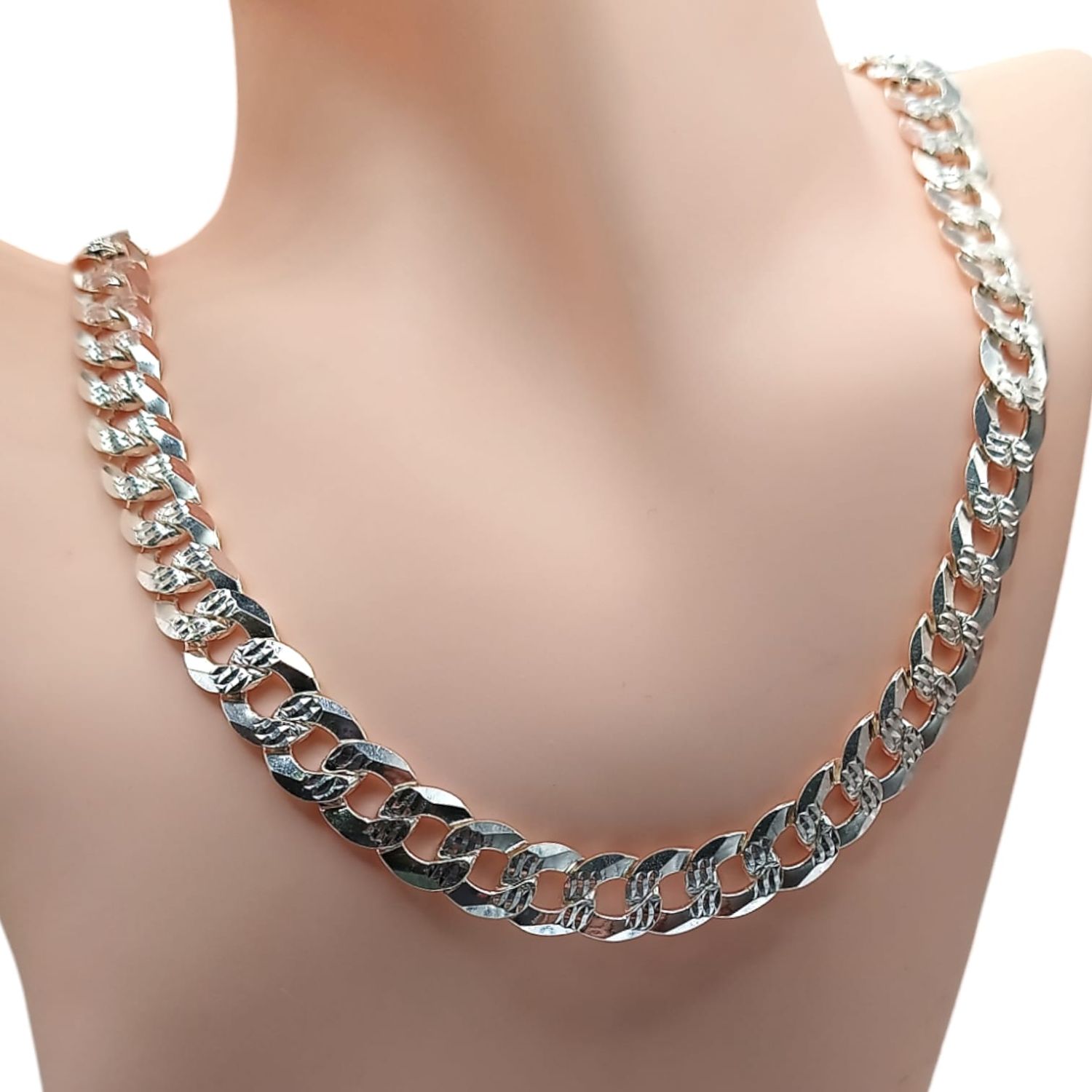 CADENA CUBANA DIAMANTADA ANCHO 11mm LARGO 24&quot; PLATA .925