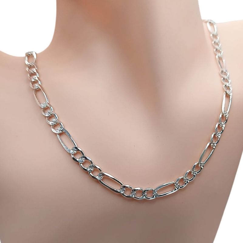 CADENA FIGARO DIAMANTADA  18&quot;,  6  MM   PLATA .925