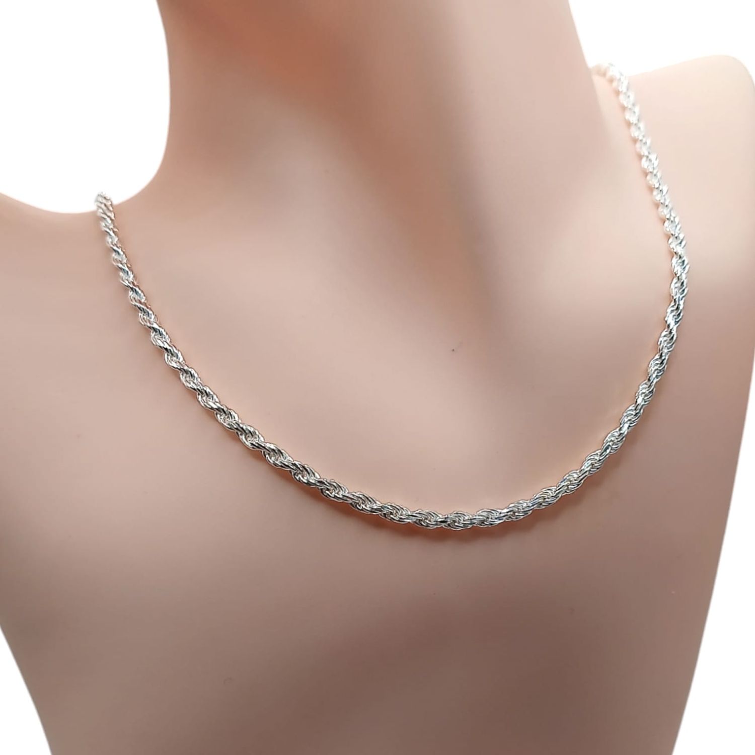 Cadena Torzal 3mm de ancho, 18&quot; de Largo. PLATA .925