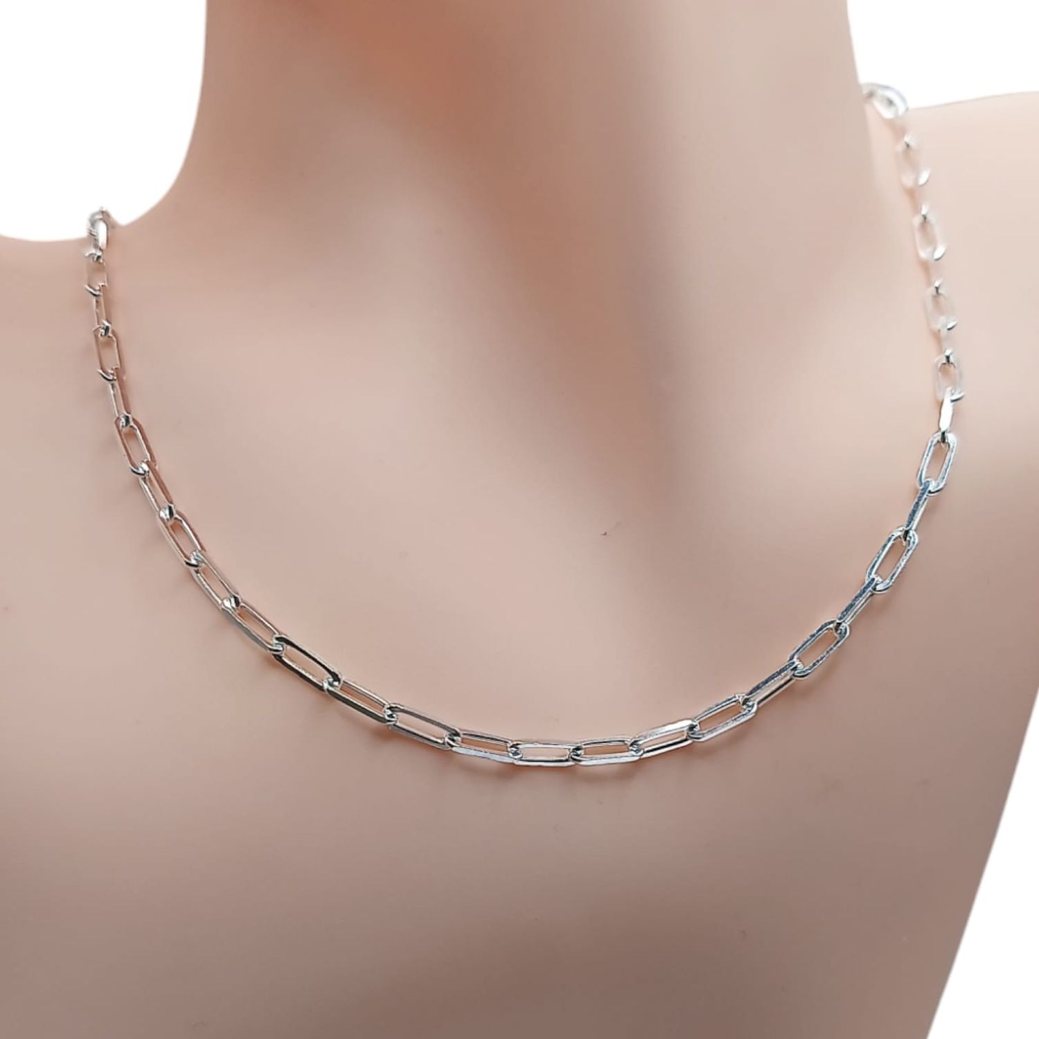 Cadena paper clip largo 16&quot; ancho 3mm PLATA .925