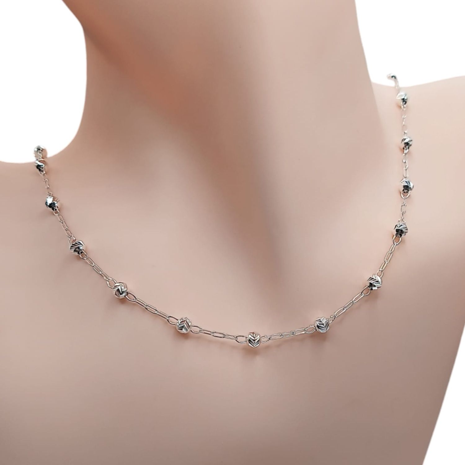 Collar bolita 3mm super diamantada PLATA .925