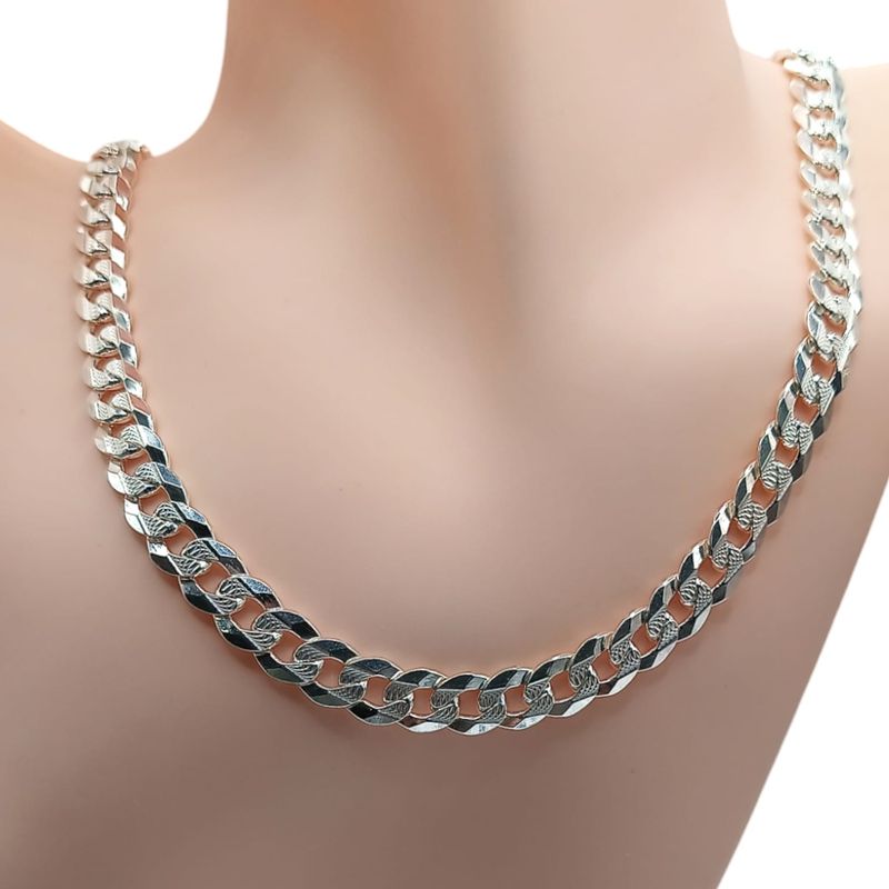 Cadena Cubana pesada diamantada ancho 9mm 24&quot; de largo PLATA .925