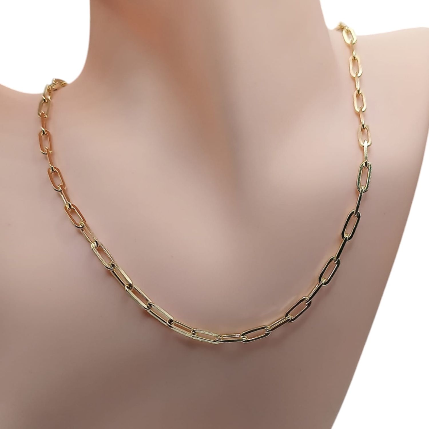 Cadena Paper Clip en plata con chapa de oro 18K 4.5mm. 16&quot;