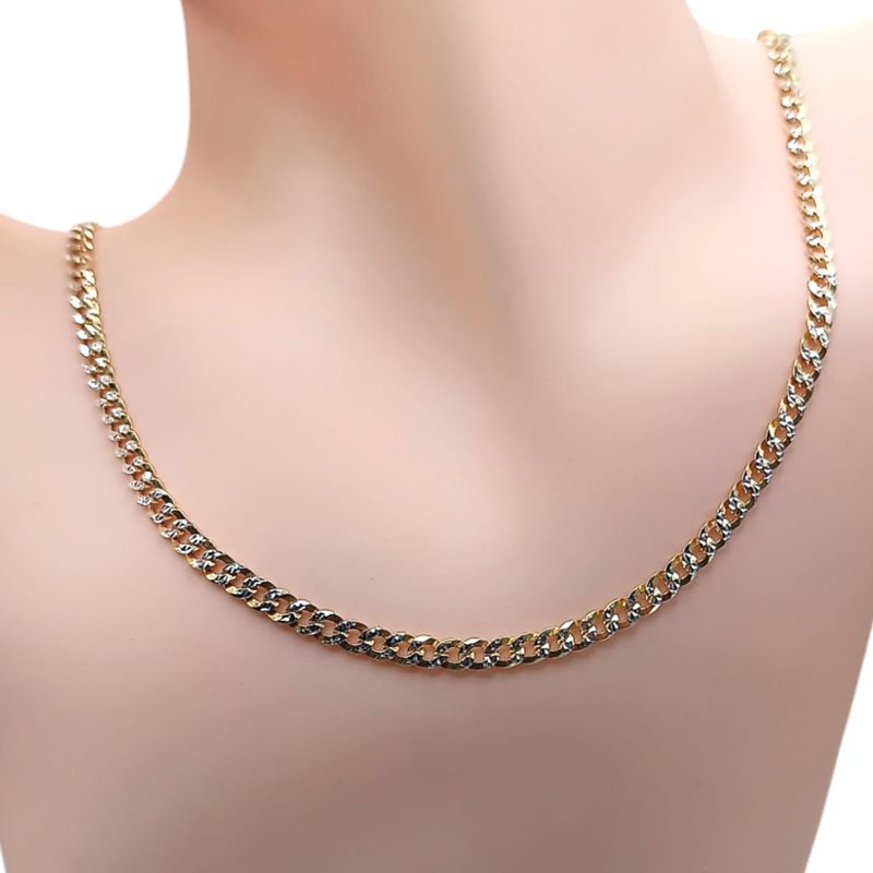 Cadena Plata con chapa oro, cubana Diamantada extralargo 28&quot; ancho 4mm PLATA .925