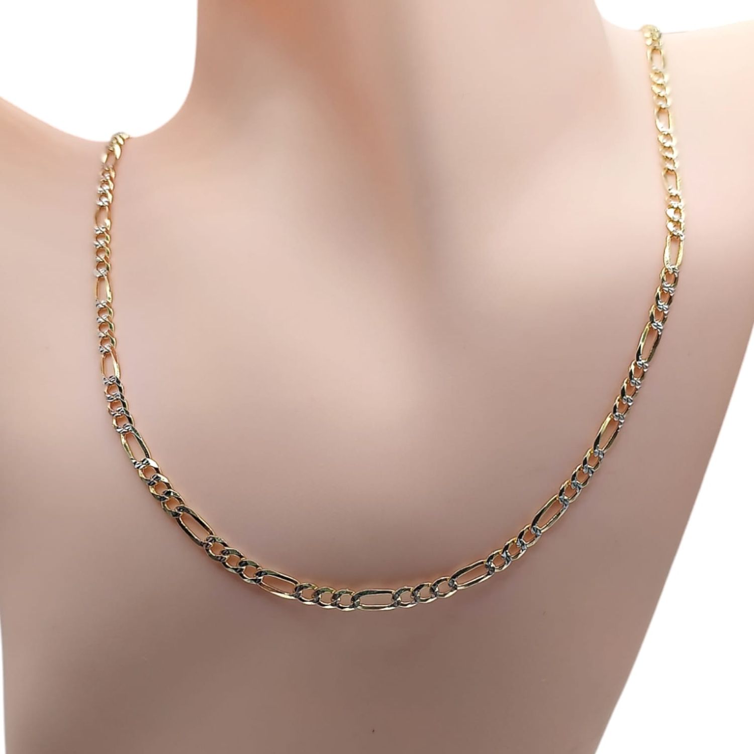 Cadena Plata con chapa oro, Fígaro Diamantada largo 24&quot;   3.5mm PLATA .925