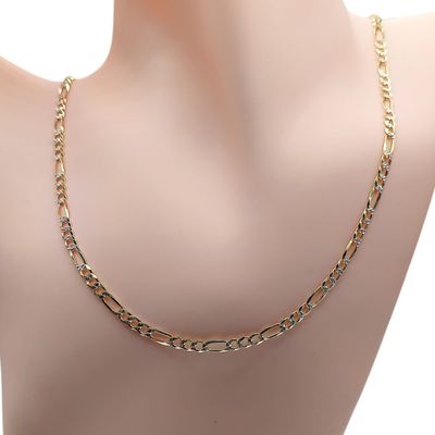 Cadena Plata con chapa oro, Fígaro Diamantada largo 24&quot;   3.5mm PLATA .925