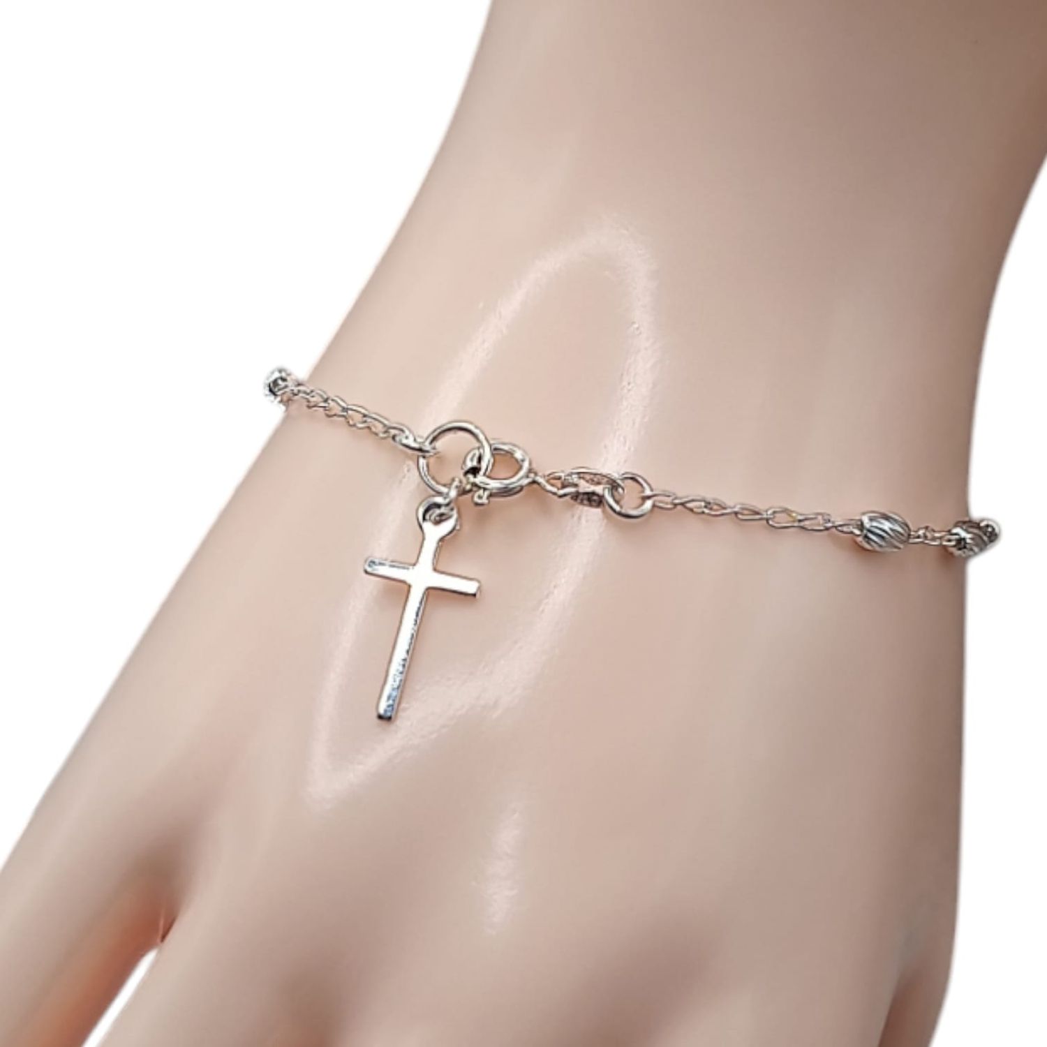 Misterio de mano con semilla gravada de 6 mm. 7&quot; de largo. PLATA .925