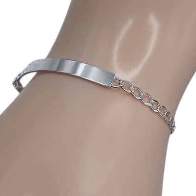 PULSERA CUBANA CON PLACA 7&quot; 3.5 MM PLATA .925