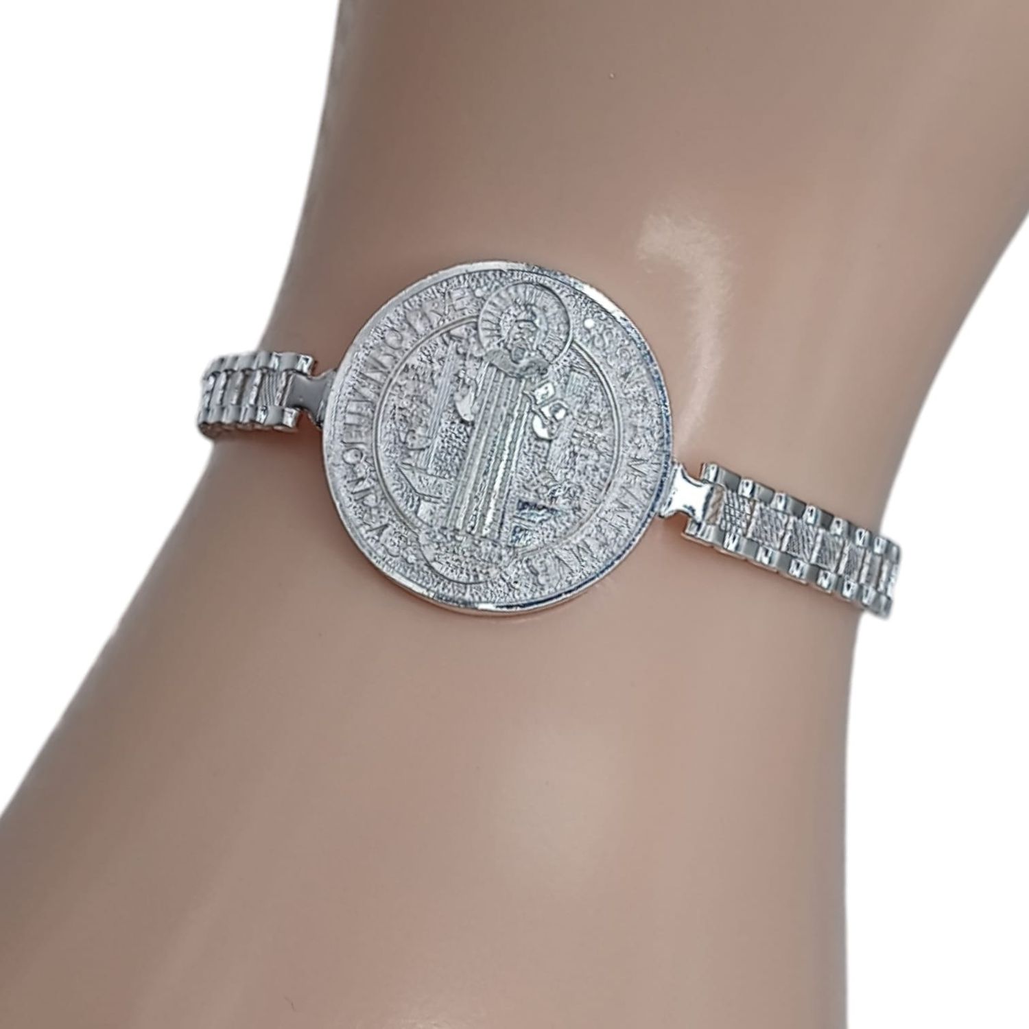 Pulsera San Benito con tejido reloj de 5mm de ancho. 8&quot; PLATA .925