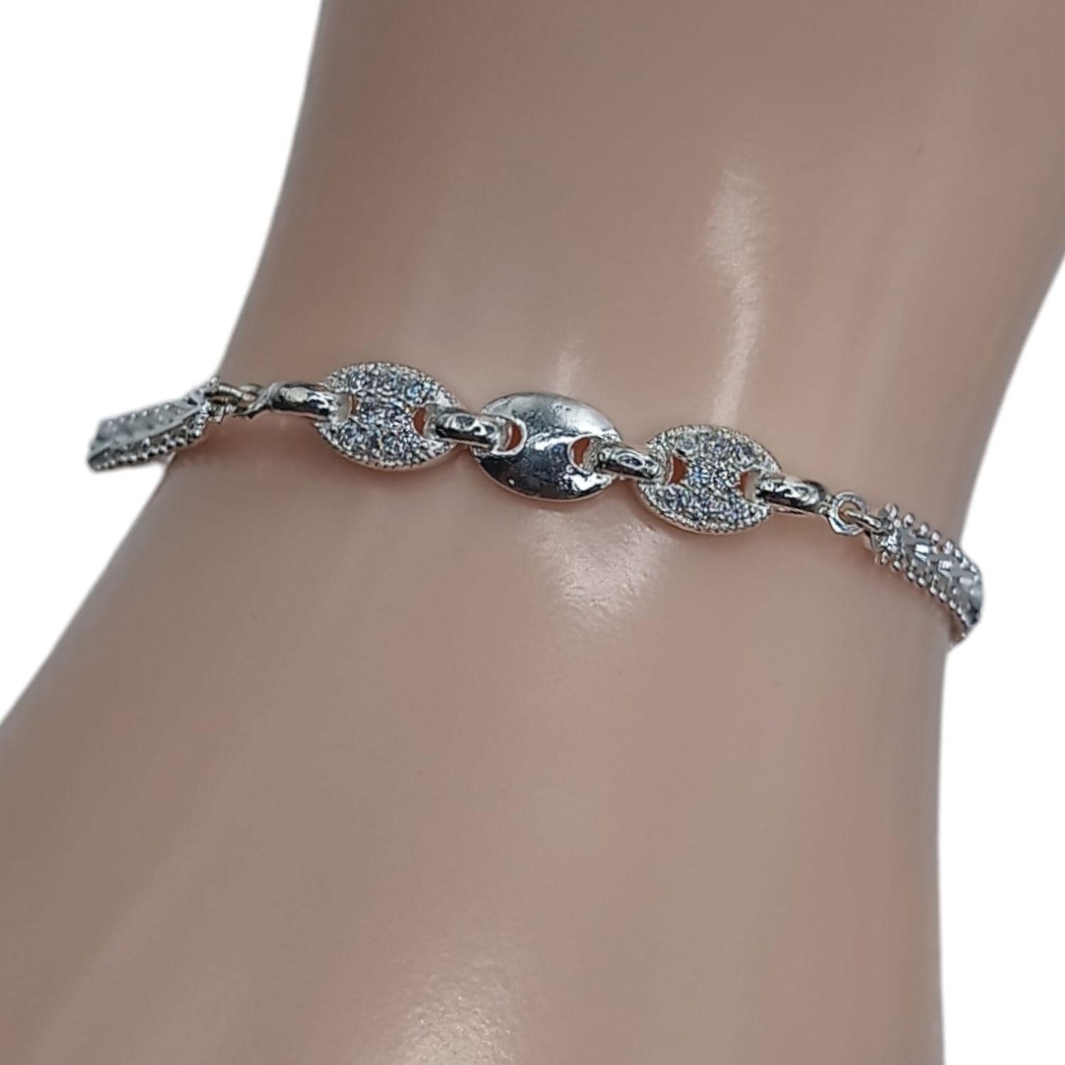Pulsera boleada con cz 7&quot; PLATA .925