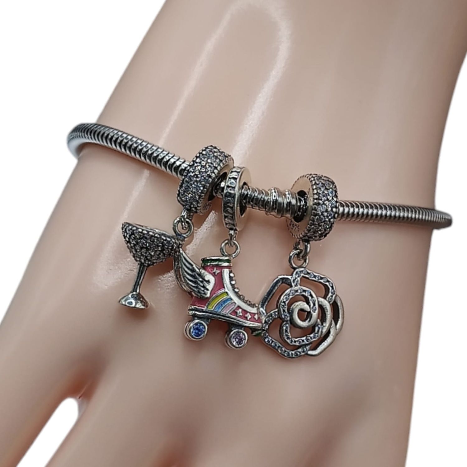 PULSERA CON CHARMS 7&quot; PLATA .925