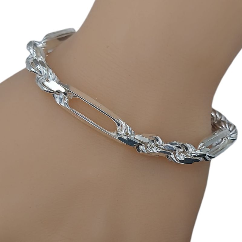 PULSERA TORSAL PARA CABALLERO 8MM ANCHO 9&quot; LARGO PLATA .925