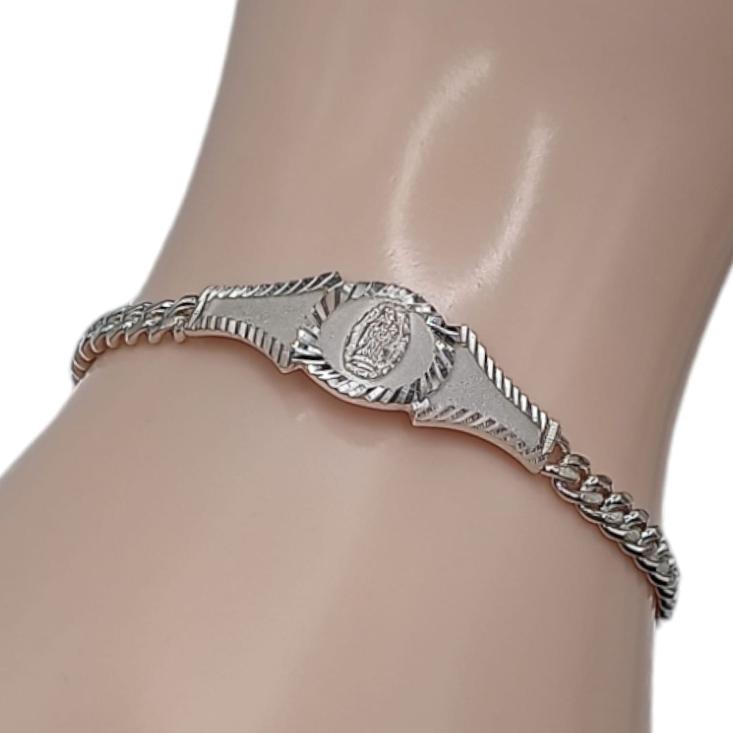 PULSERA 4 MM CON PLACA Y V DE GPE 7&quot;  PLATA .925