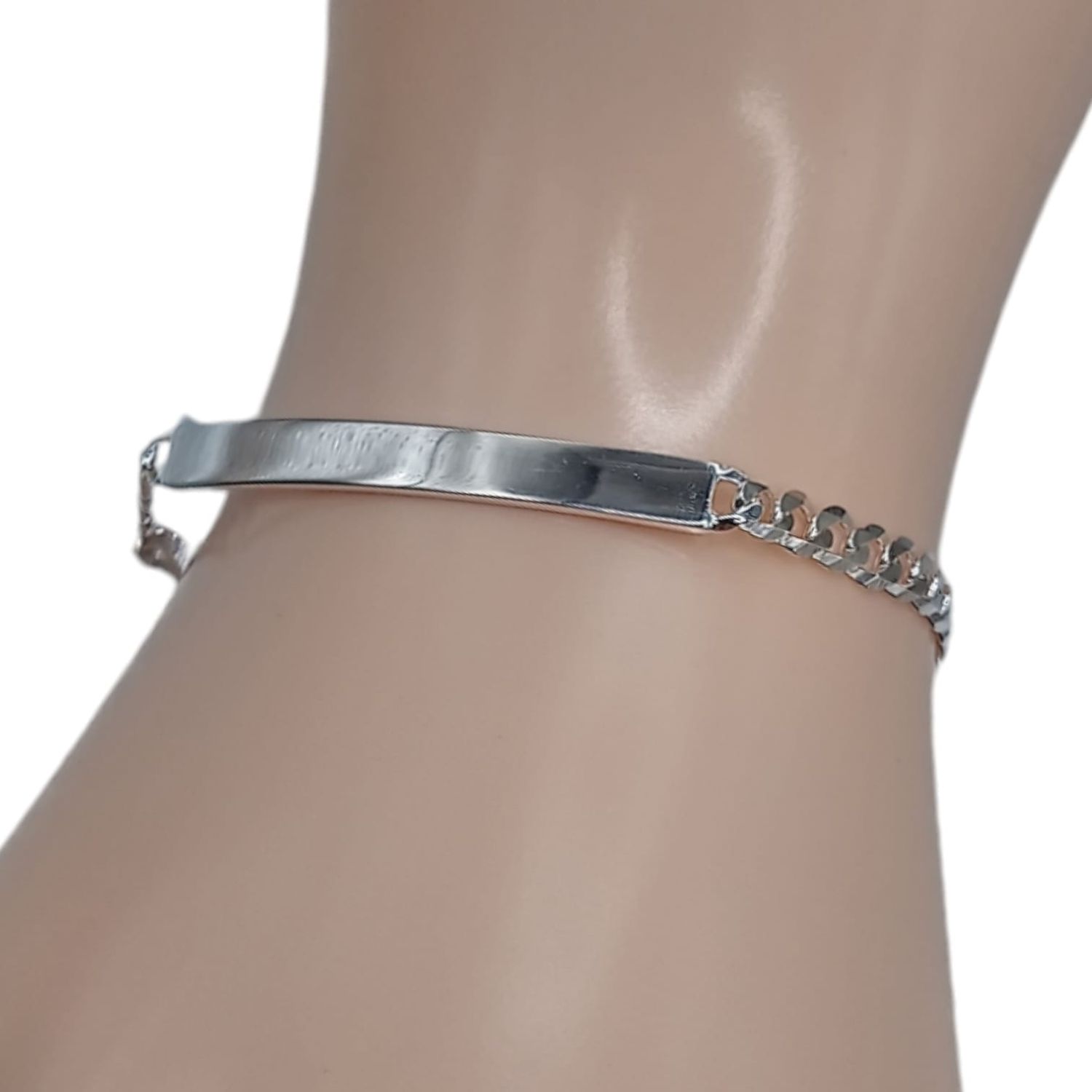 PULSERA CUBANA CON PLACA 8&quot; 4MM PLATA .925