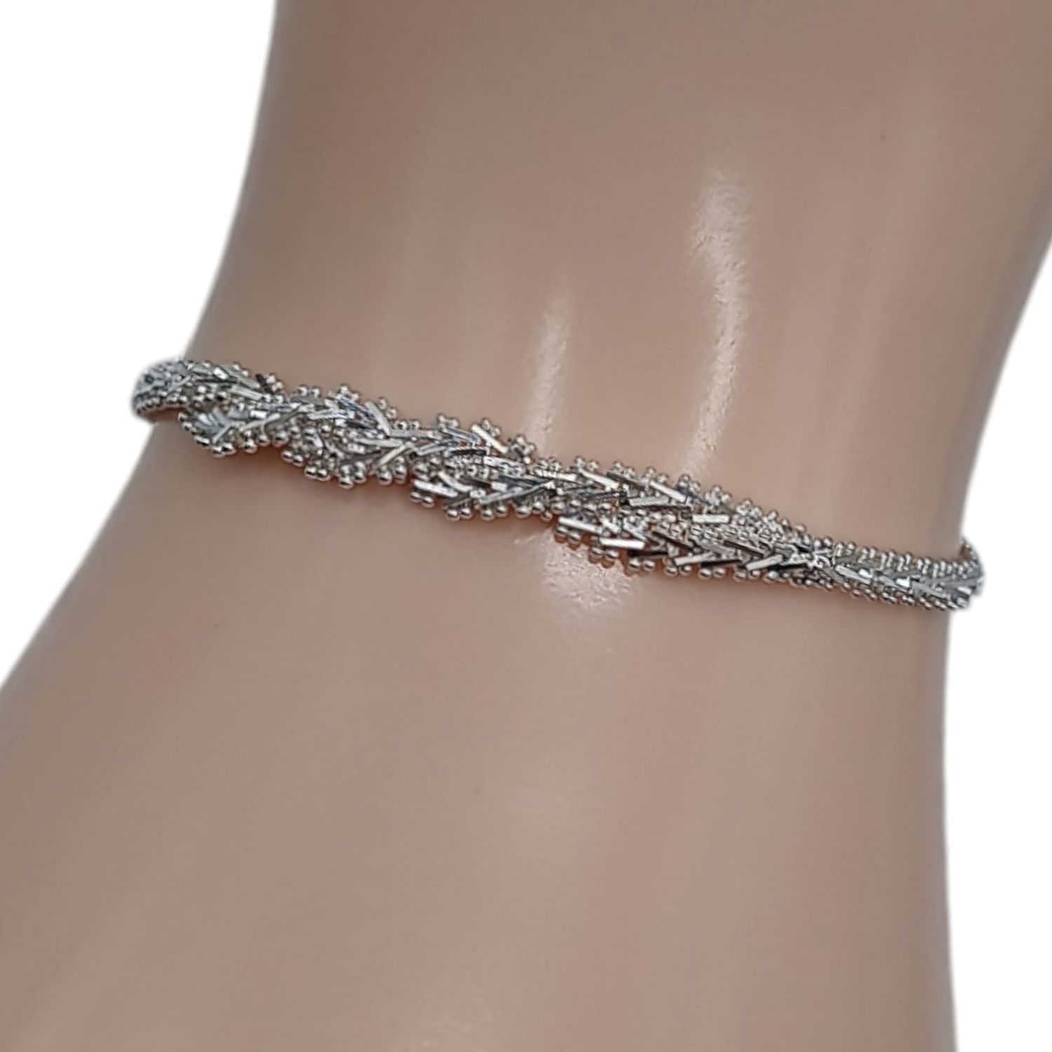 Pulsera boleada entrelazada 7&quot; PLATA .925