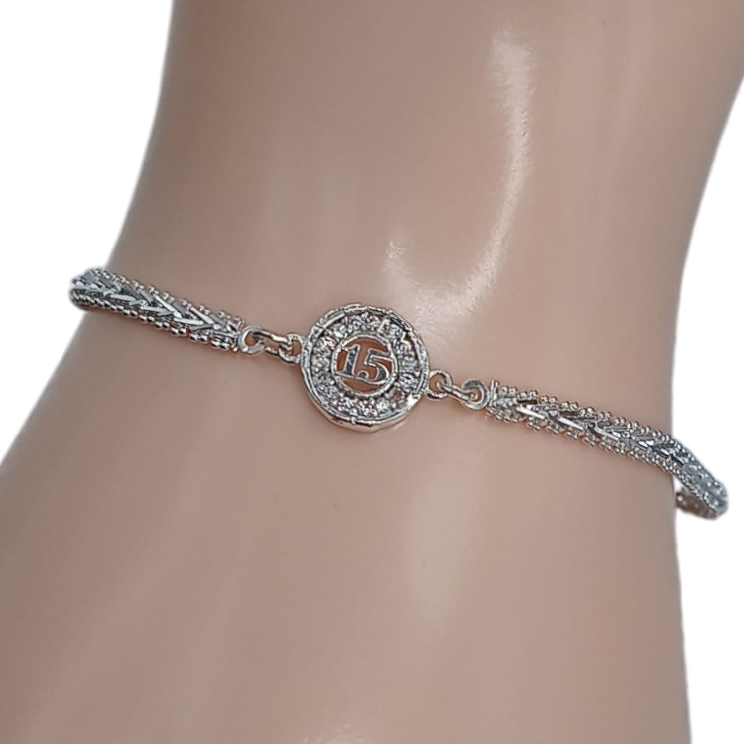 Pulsera boleada XV años 7&quot; PLATA .925