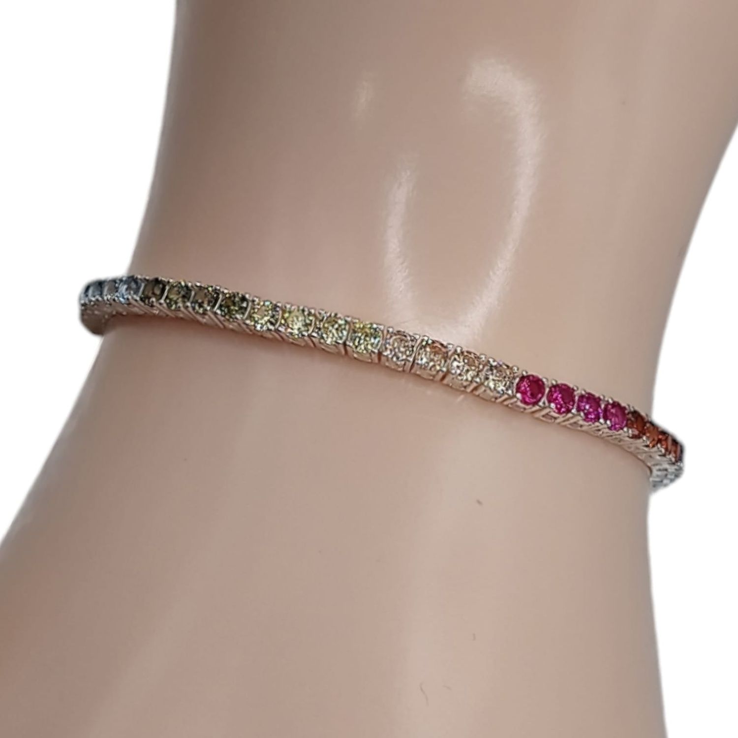PULSERA CON CZ DE COLORES 6.5&quot; PLATA .925