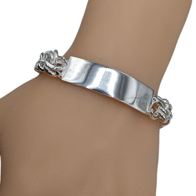 PULSERA CON PLACA TEJIDO CHINO 9&quot;  14MM PLATA .925