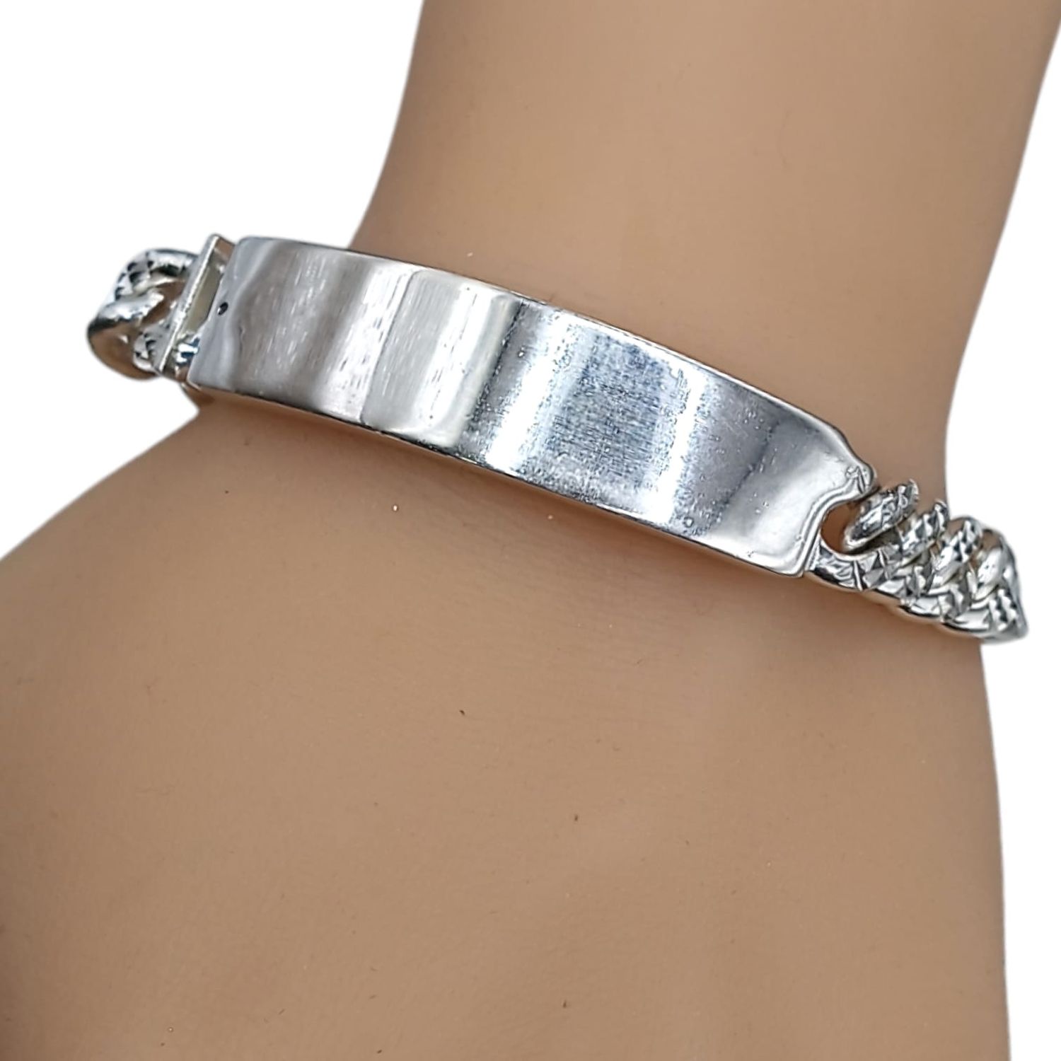 PULSERA CUBANA DIAMANTADA   10.5 MM  8.3 &quot;  PLATA .925
