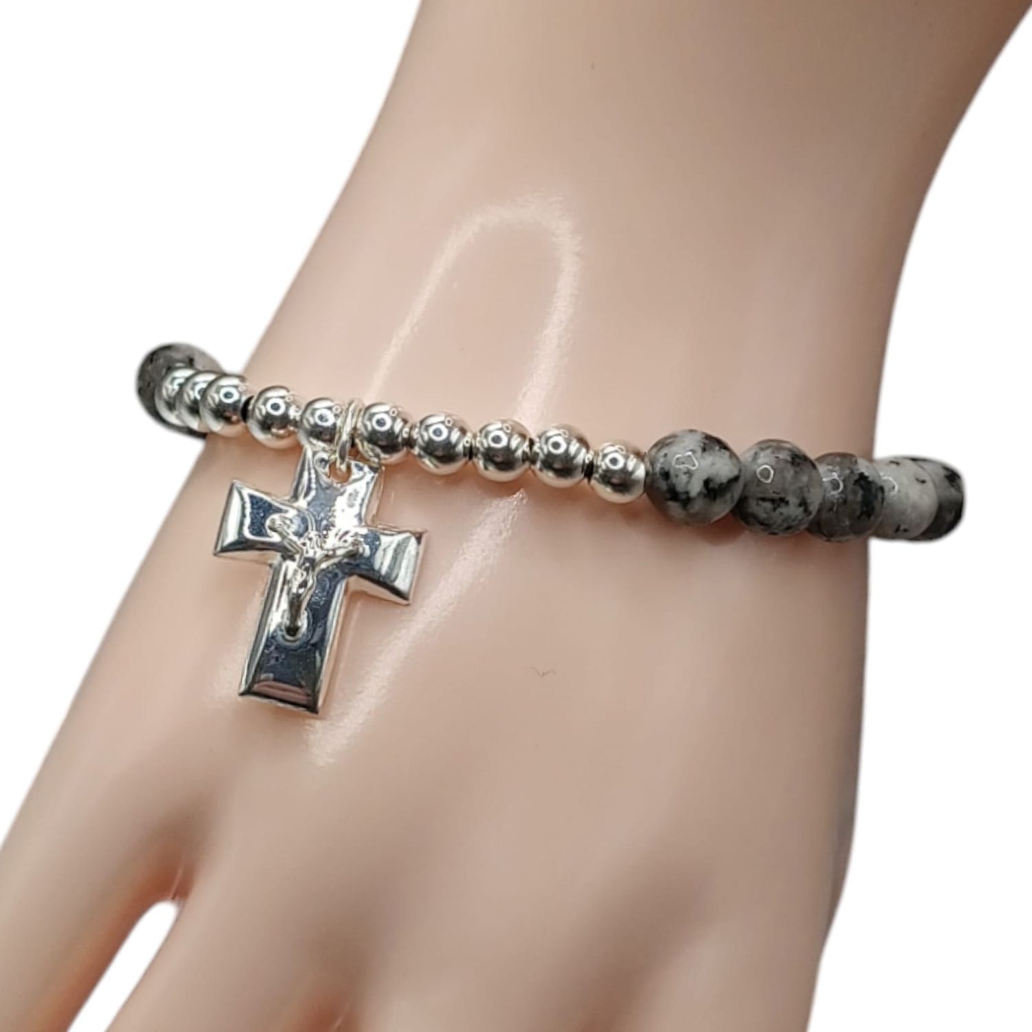 Pulsera de hilo ajustable con Jaspe y plata